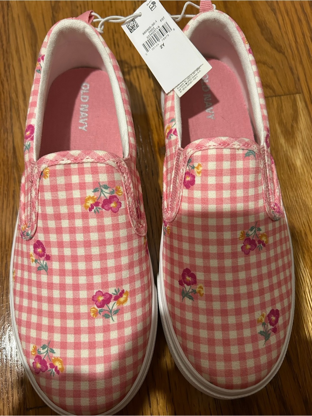 Old Navy Pink Gingham Floral Slip-On Sneakers for Kids